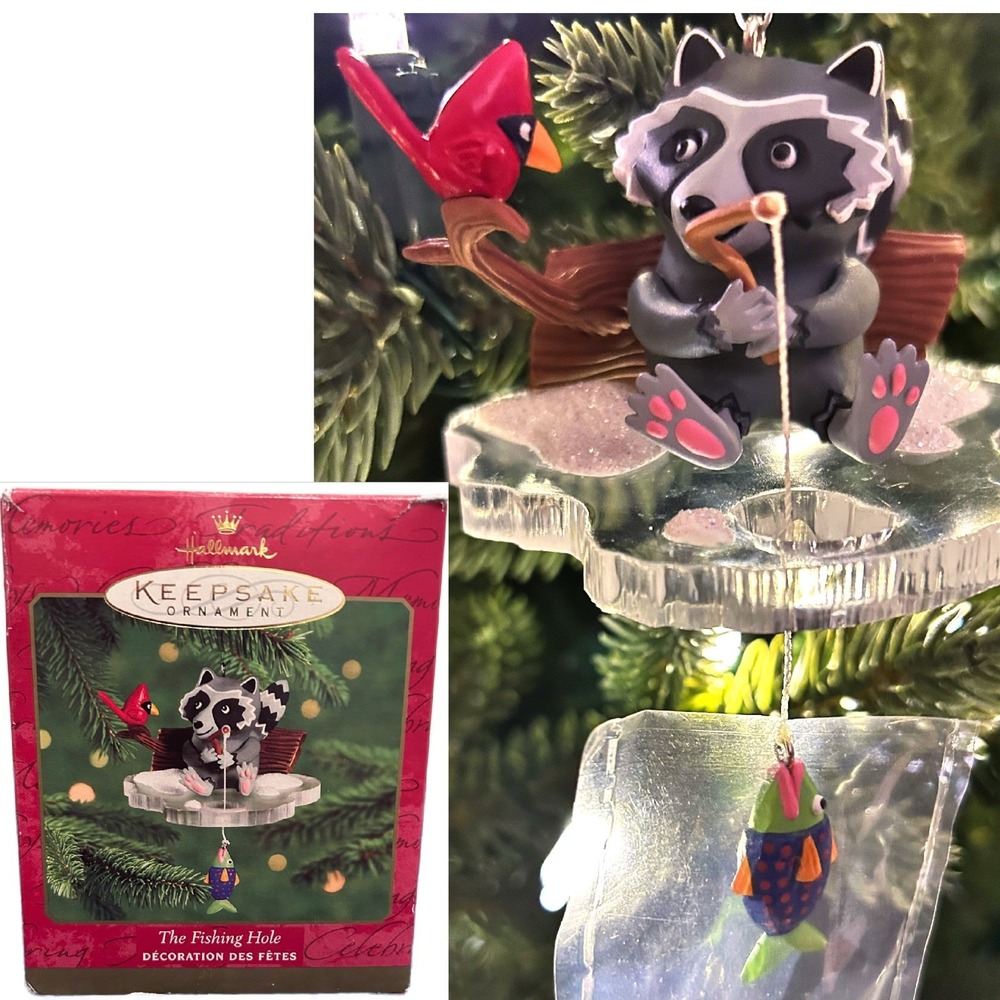 Vintage Hallmark Keepsake Ornament‎ Fishing Hole Christmas Tree Racoon Cardinal